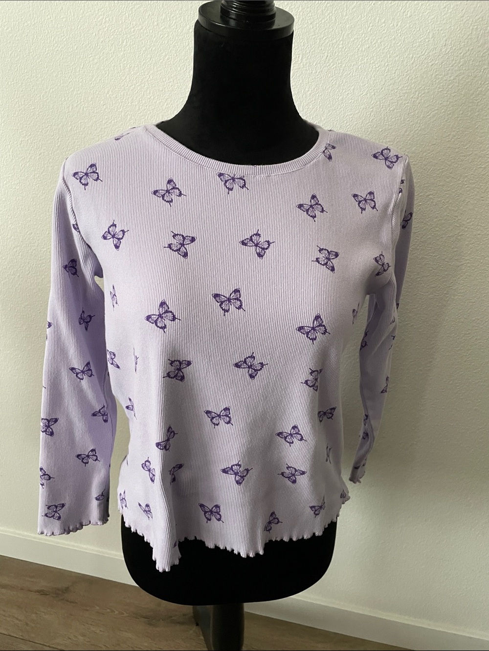 wonder nation Lavender Long-Sleeve Tee with Purple Butterfly Print